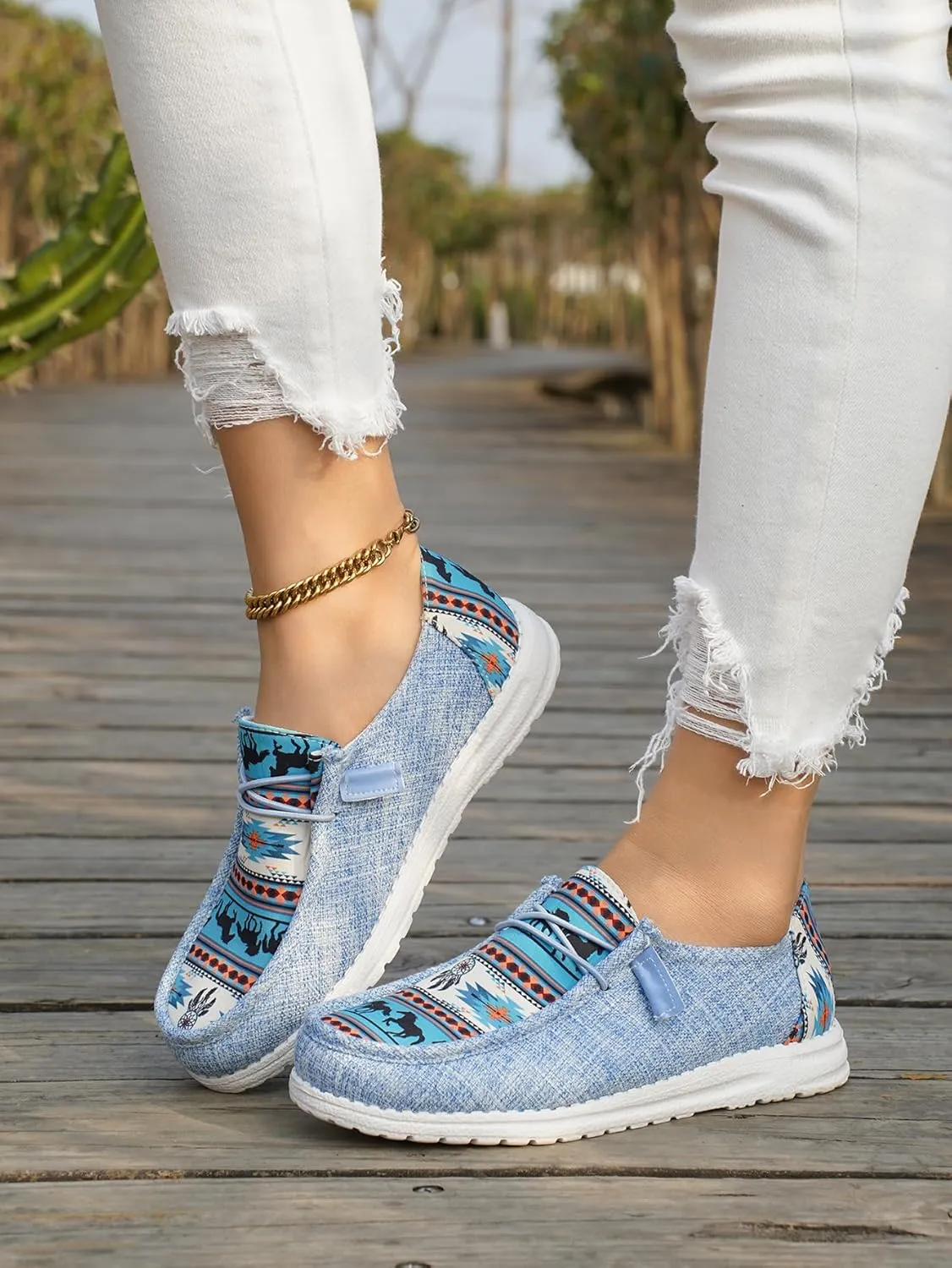 Women's Aztec Print Pattern Canvas Loafer Shoes Ethnic Lace-up Slip-on Sneakers Wide Width and Arch Support Lightweight Walking Breathable Shoes Comfort, Color Blue Brown Rose-Red