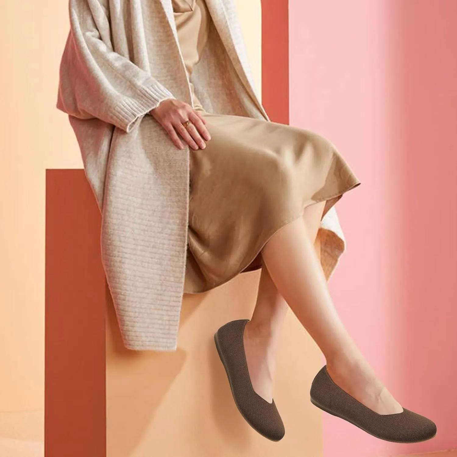 Women's Ballet Flat Dressy Casual Knit Shoes Round Toe Women Mesh Flats