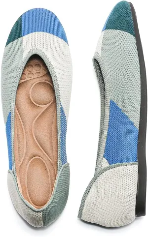 Women's Ballet Flat Knit Round Toe Slip On Walking Comfort Flexible Soft Shoes for Woman Low Wedge
