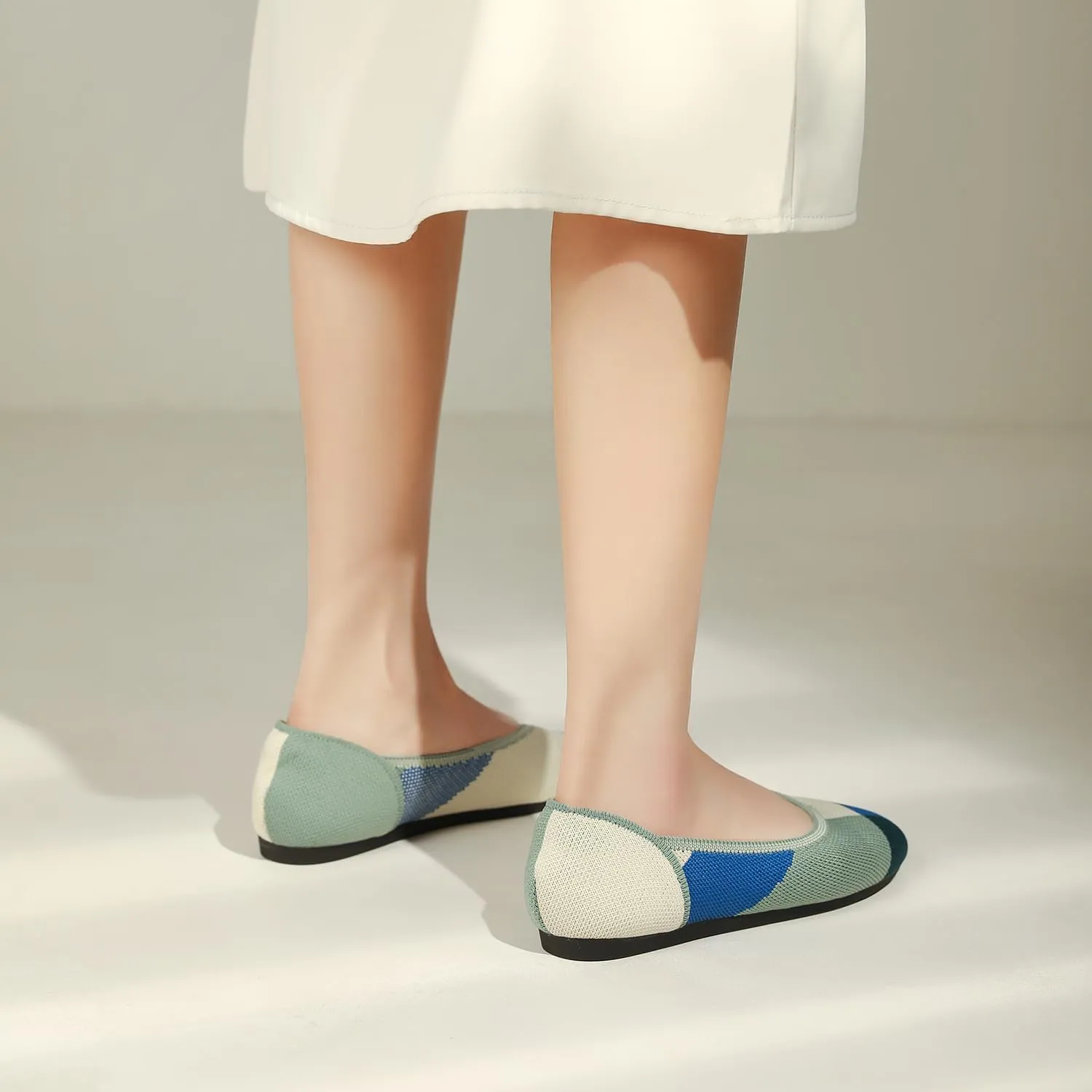 Women's Ballet Flat Knit Round Toe Slip On Walking Comfort Flexible Soft Shoes for Woman Low Wedge