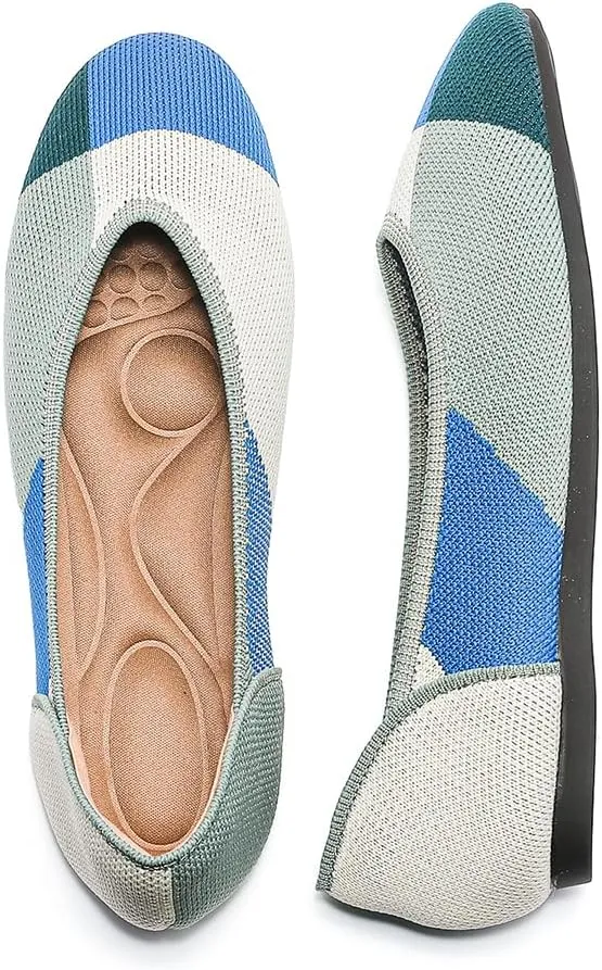 Women's Ballet Flat Knit Round Toe Slip On Walking Comfort Flexible Soft Shoes for Woman Low Wedge