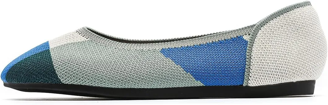 Women's Ballet Flat Knit Round Toe Slip On Walking Comfort Flexible Soft Shoes for Woman Low Wedge