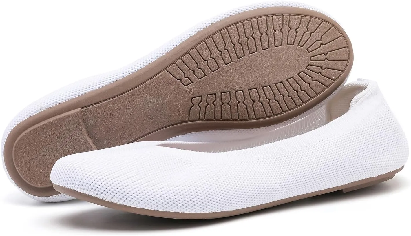 Women's Ballet Flats Dress Shoes for Women, Women Classic Round Toe Slip On Flat Walking Shoes, Women Casual Comfortable Soft Knit Black Leopard Flats Shoes