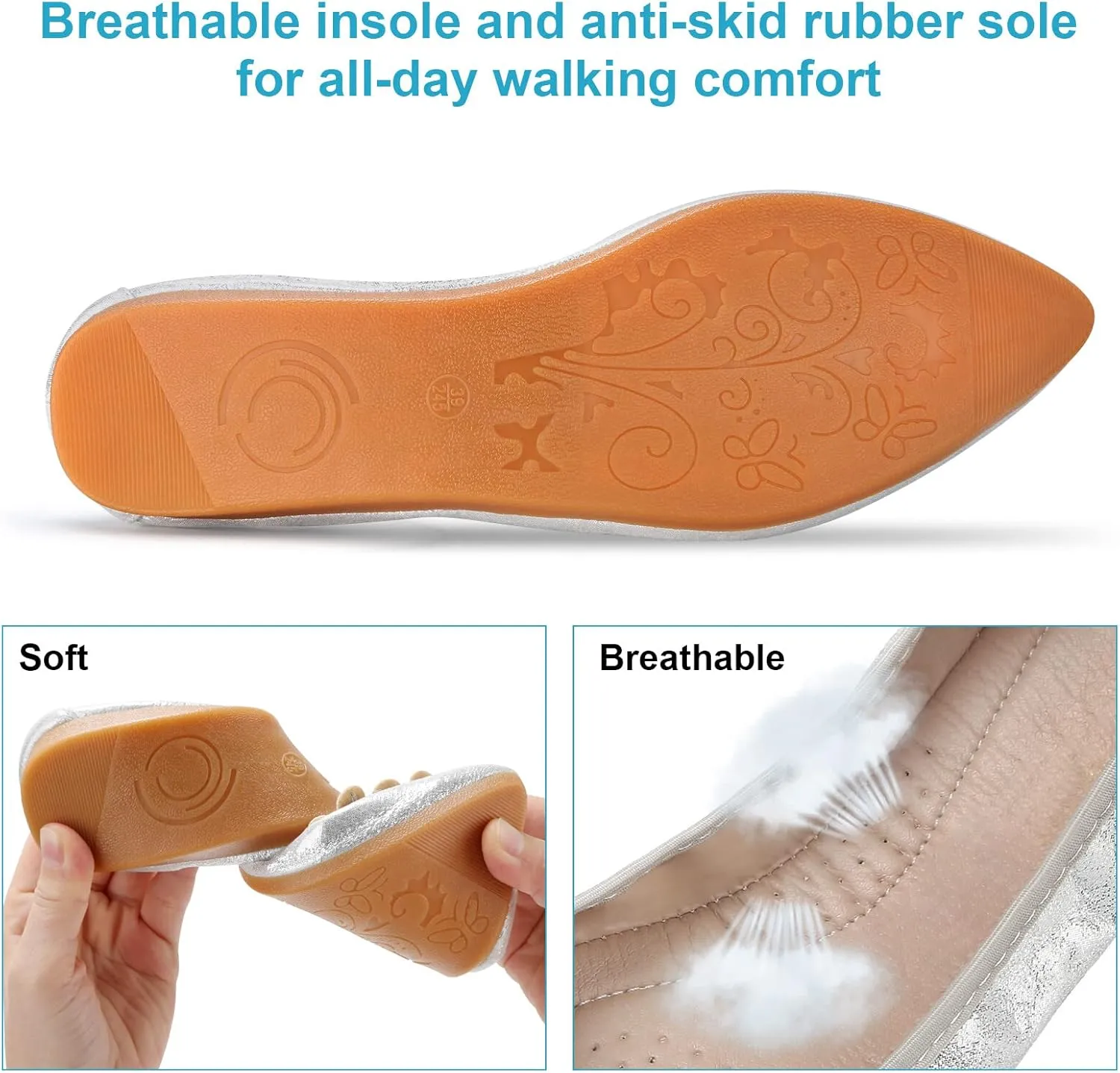 Women's Ballet Flats Rhinestone Soft Wedding Ballerina Shoes Foldable Sparkly Dress Comfort Slip on Flat Shoes