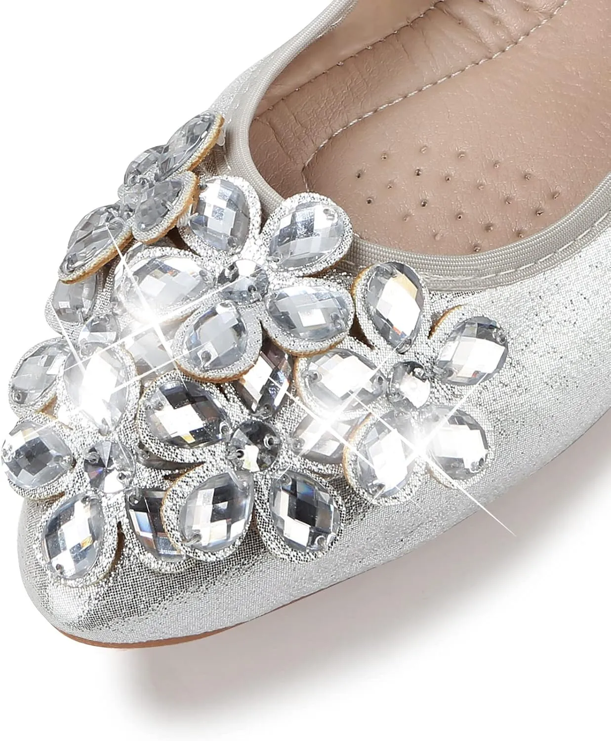 Women's Ballet Flats Rhinestone Soft Wedding Ballerina Shoes Foldable Sparkly Dress Comfort Slip on Flat Shoes