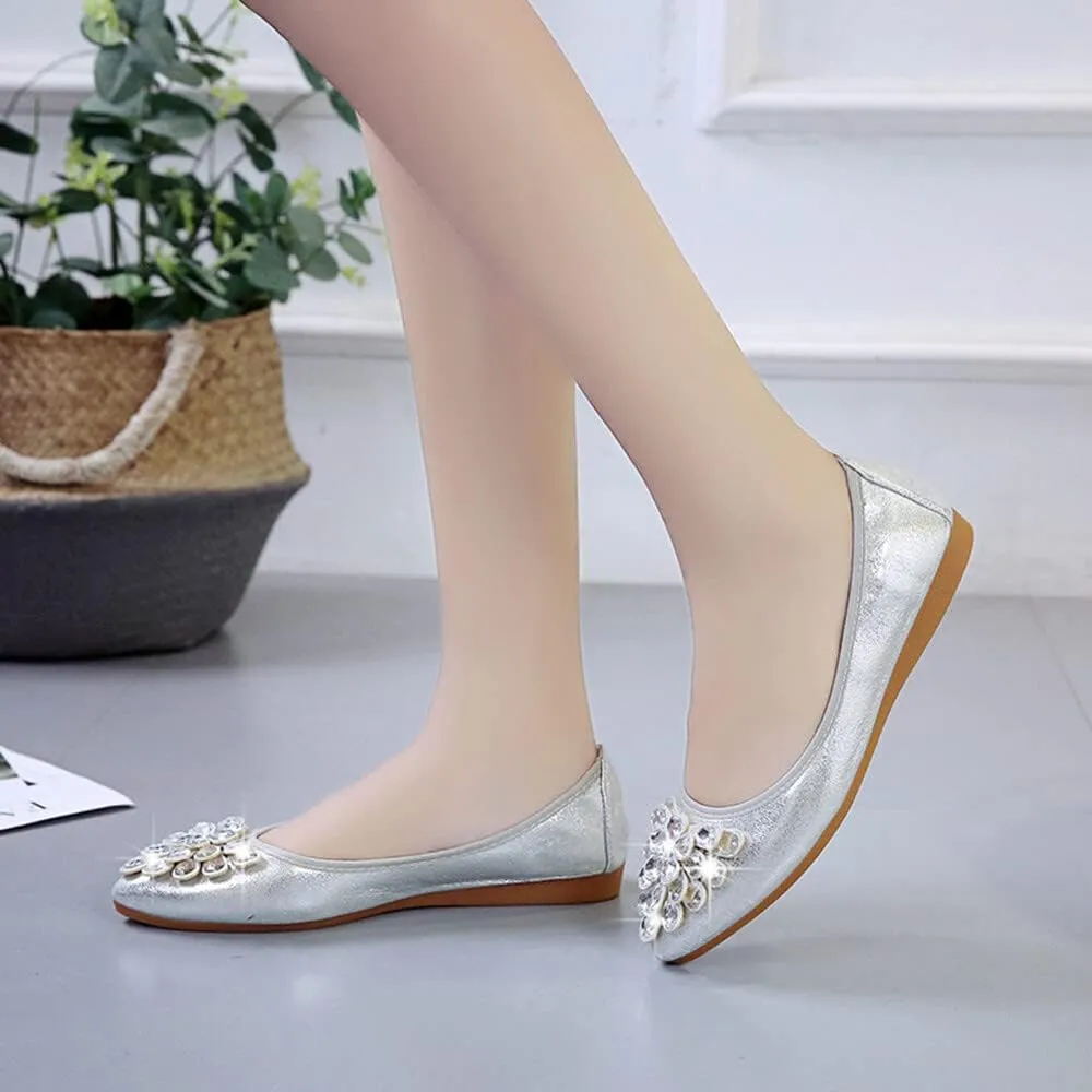 Women's Ballet Flats Rhinestone Soft Wedding Ballerina Shoes Foldable Sparkly Dress Comfort Slip on Flat Shoes