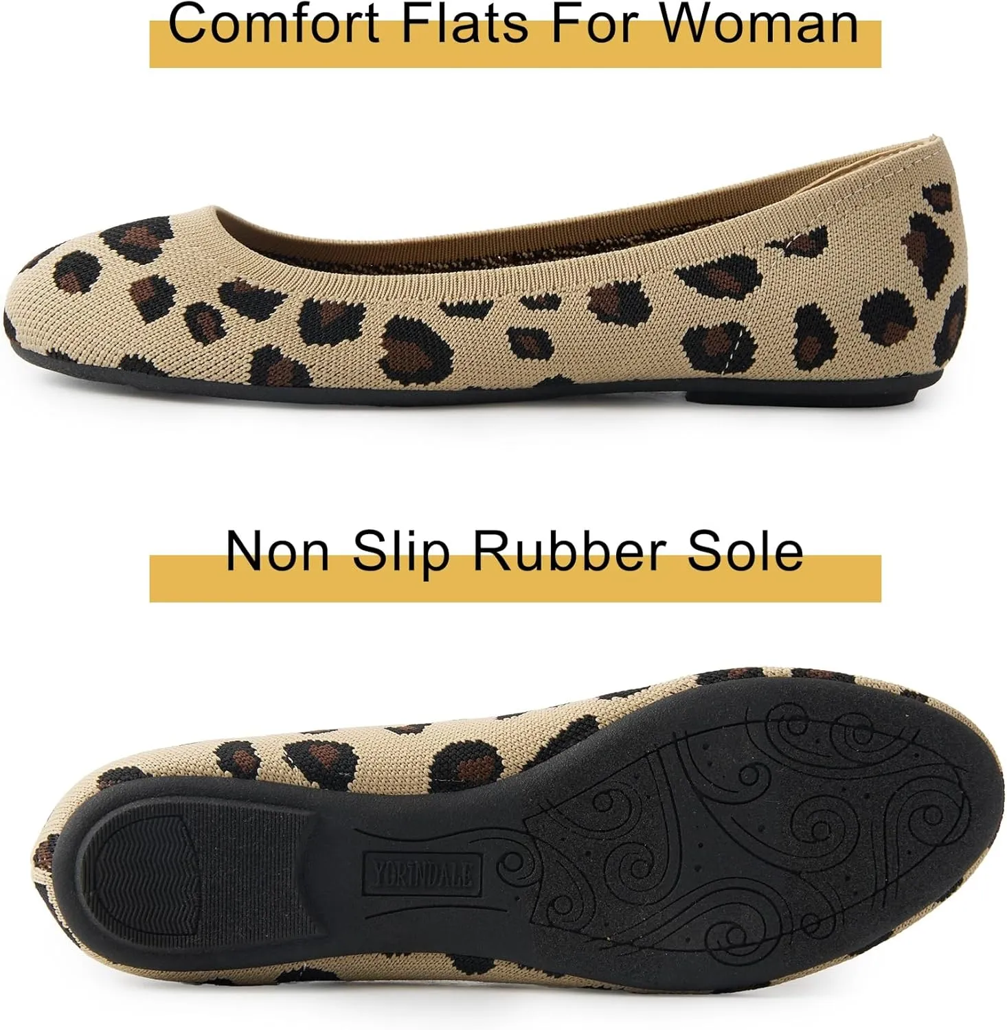 Women's Ballet Flats Soft Knit Lightweight Round Toe Slip On Comfort Ballerina Flat Shoes for Walking Low Wedge Soft