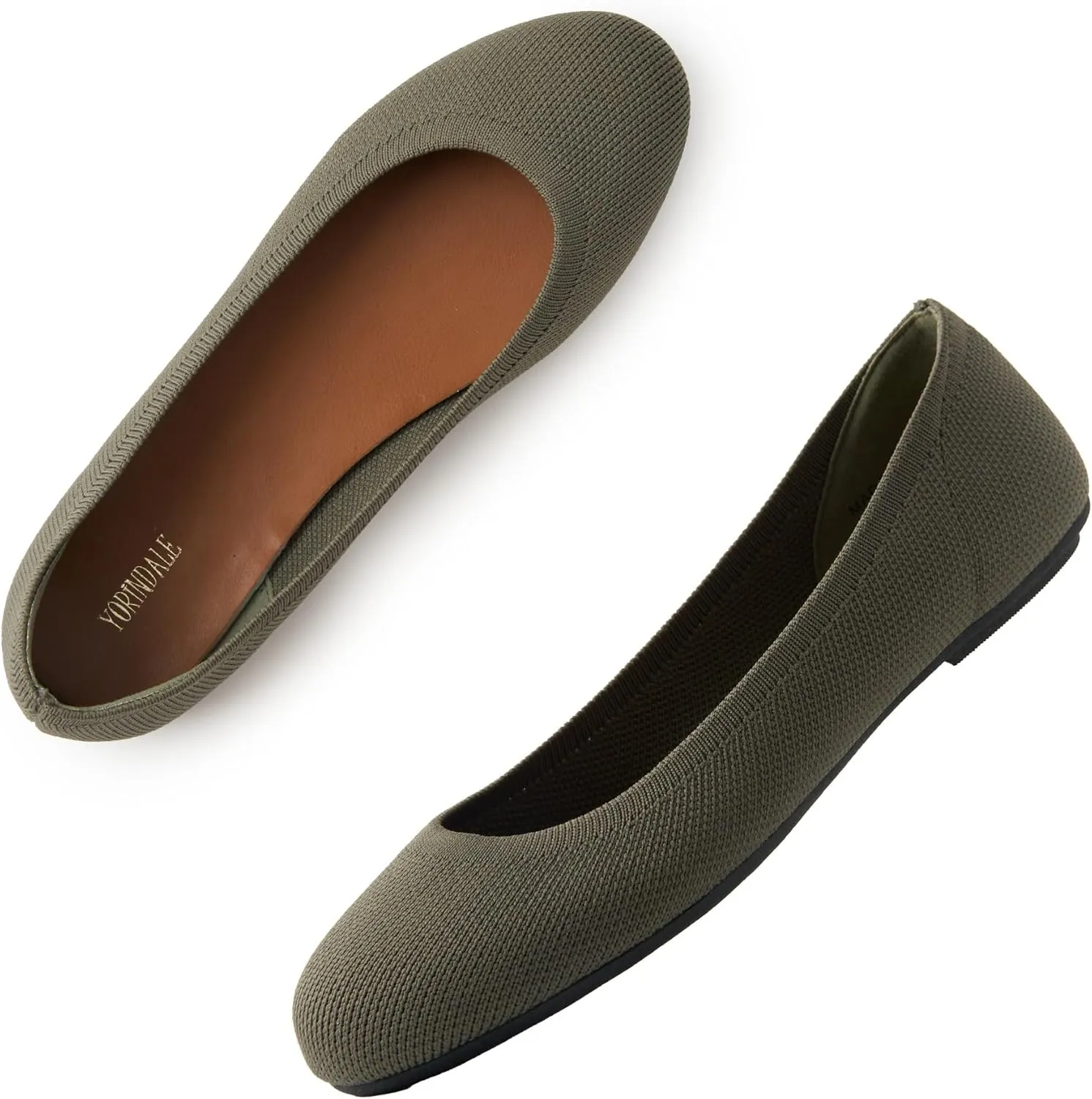 Women's Ballet Flats Soft Knit Lightweight Round Toe Slip On Comfort Ballerina Flat Shoes for Walking Low Wedge Soft