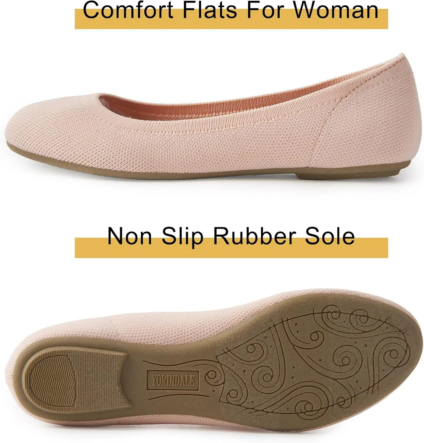 Women's Ballet Flats Soft Knit Lightweight Round Toe Slip On Comfort Ballerina Flat Shoes for Walking Low Wedge Soft