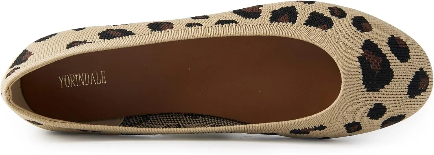 Women's Ballet Flats Soft Knit Lightweight Round Toe Slip On Comfort Ballerina Flat Shoes for Walking Low Wedge Soft
