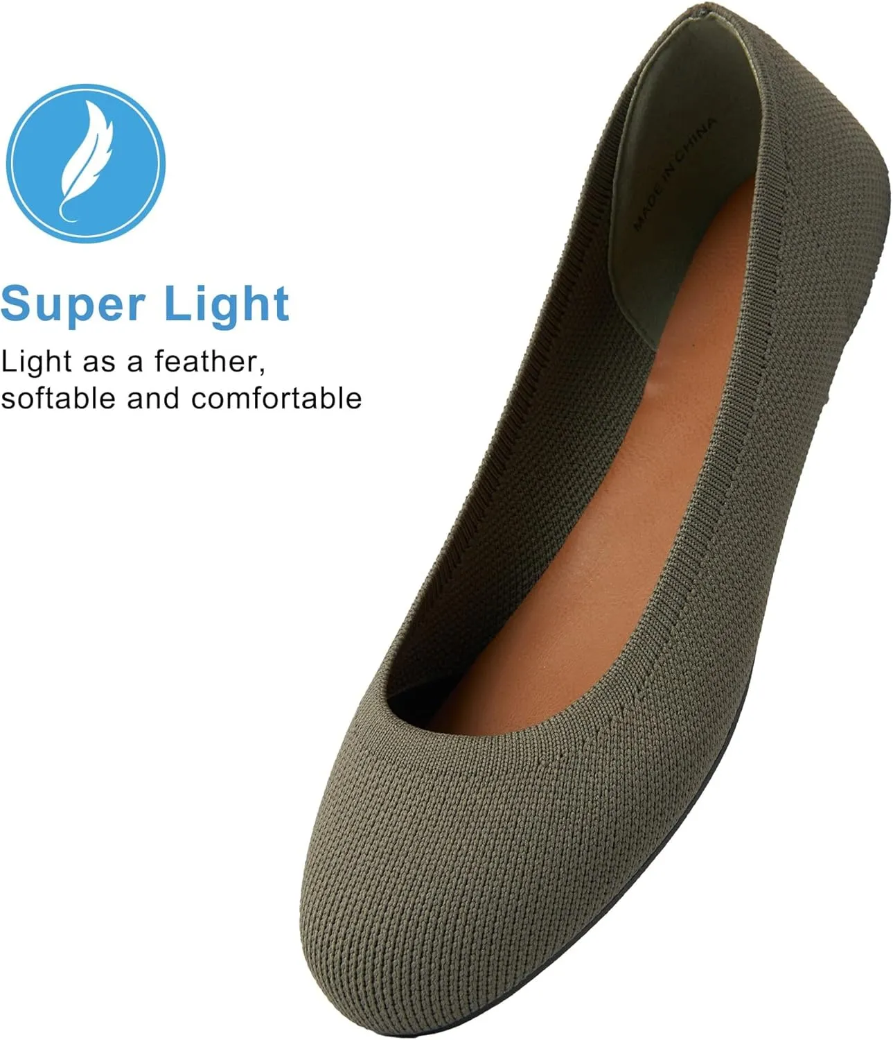 Women's Ballet Flats Soft Knit Lightweight Round Toe Slip On Comfort Ballerina Flat Shoes for Walking Low Wedge Soft