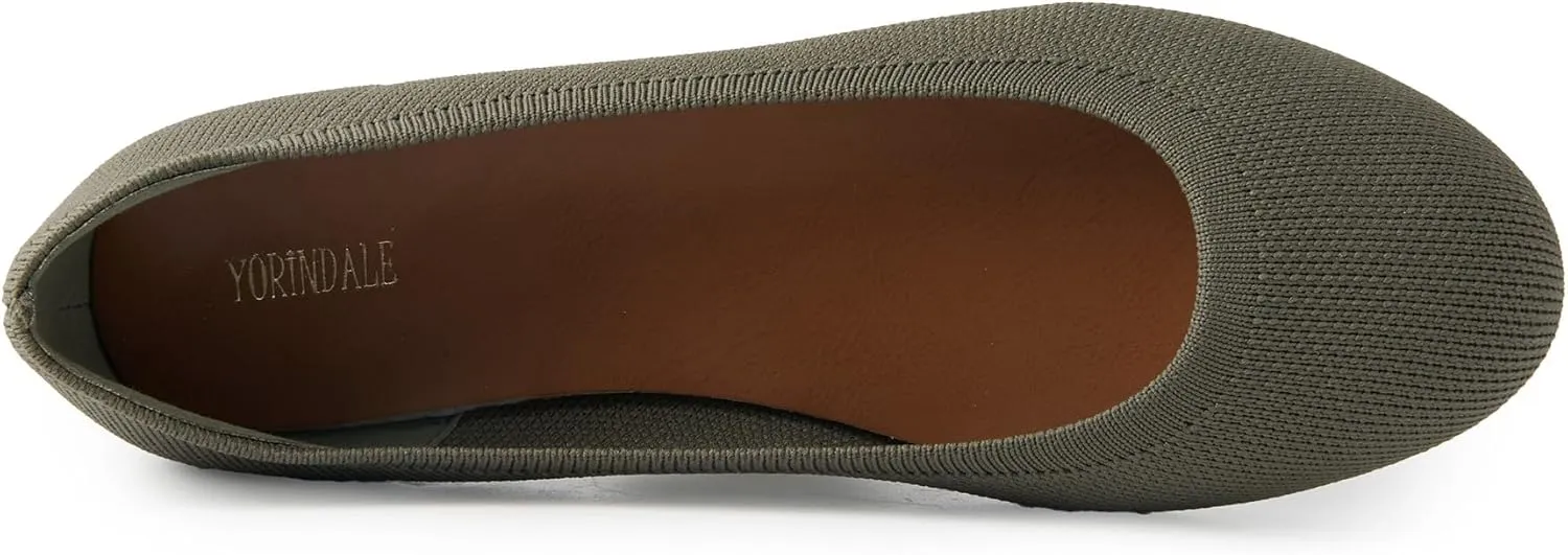 Women's Ballet Flats Soft Knit Lightweight Round Toe Slip On Comfort Ballerina Flat Shoes for Walking Low Wedge Soft