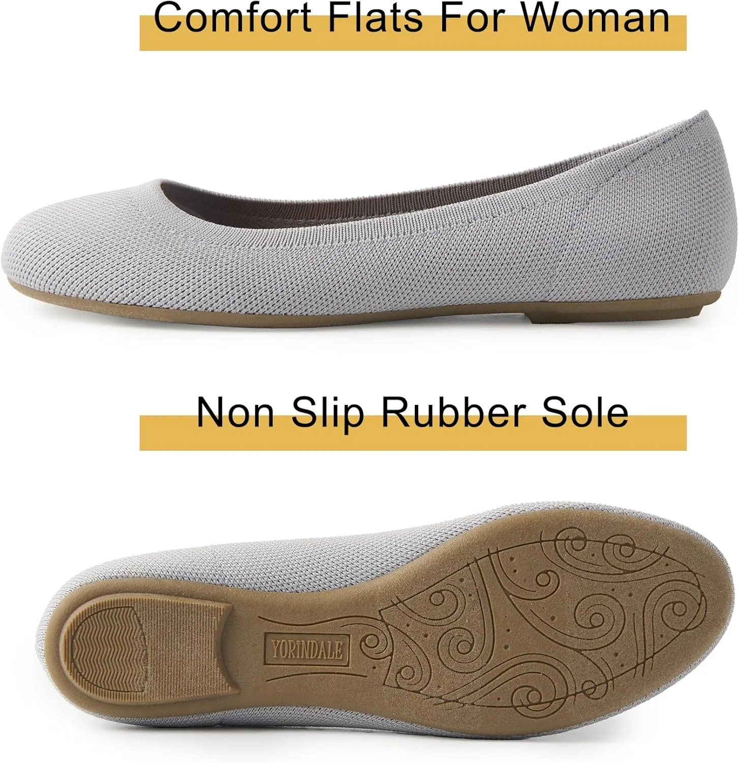 Women's Ballet Flats Soft Knit Lightweight Round Toe Slip On Comfort Ballerina Flat Shoes for Walking Low Wedge Soft