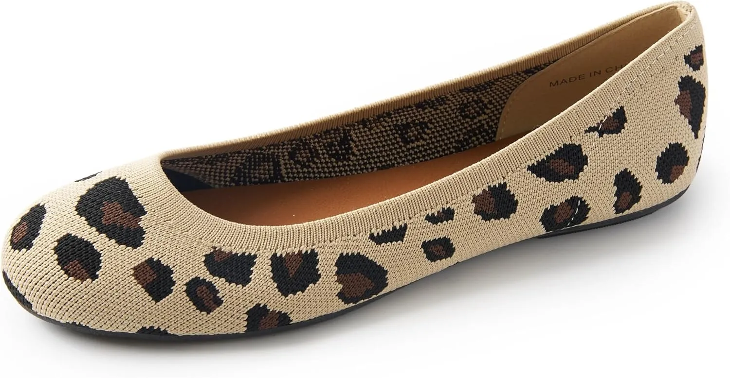 Women's Ballet Flats Soft Knit Lightweight Round Toe Slip On Comfort Ballerina Flat Shoes for Walking Low Wedge Soft