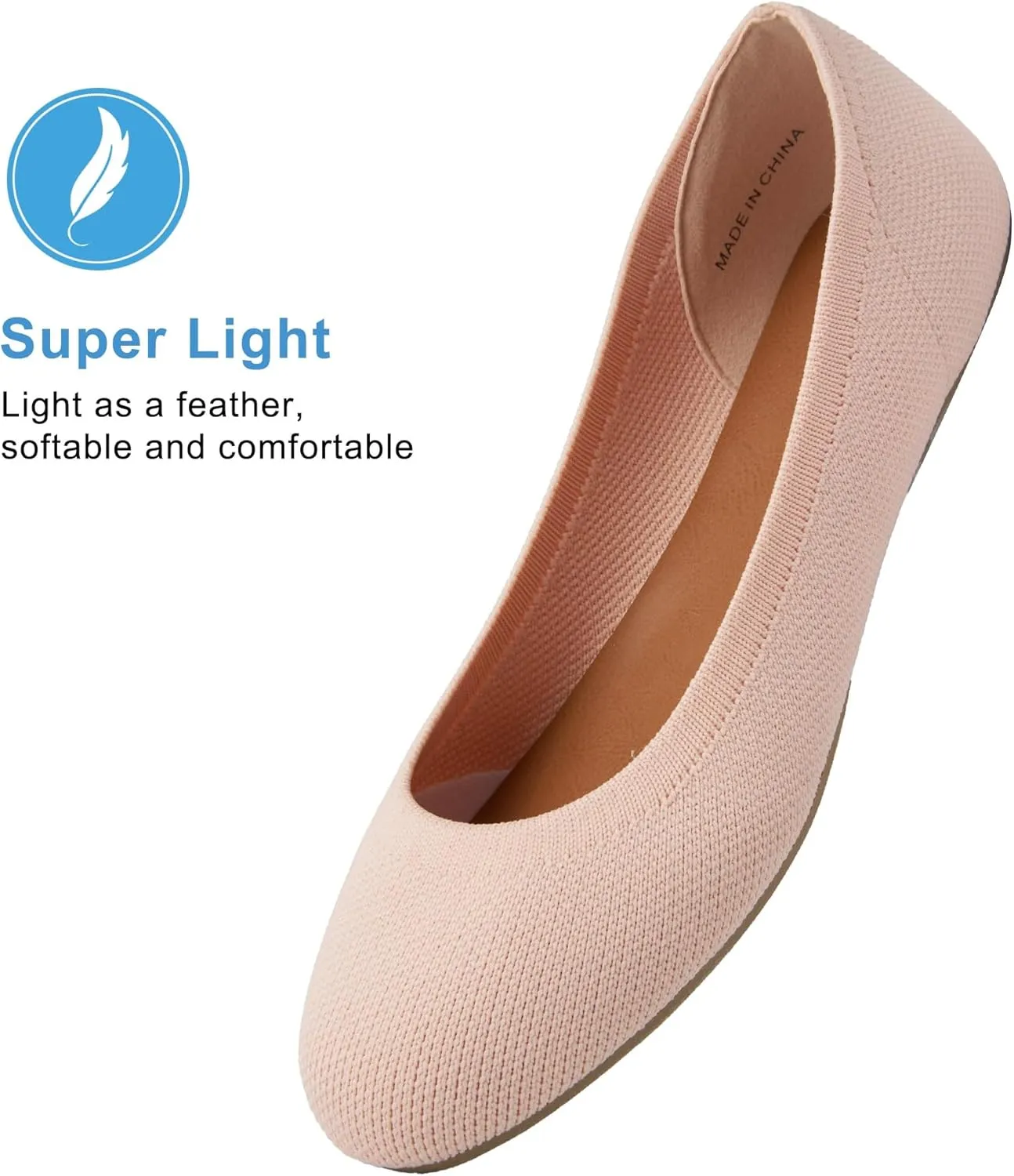 Women's Ballet Flats Soft Knit Lightweight Round Toe Slip On Comfort Ballerina Flat Shoes for Walking Low Wedge Soft