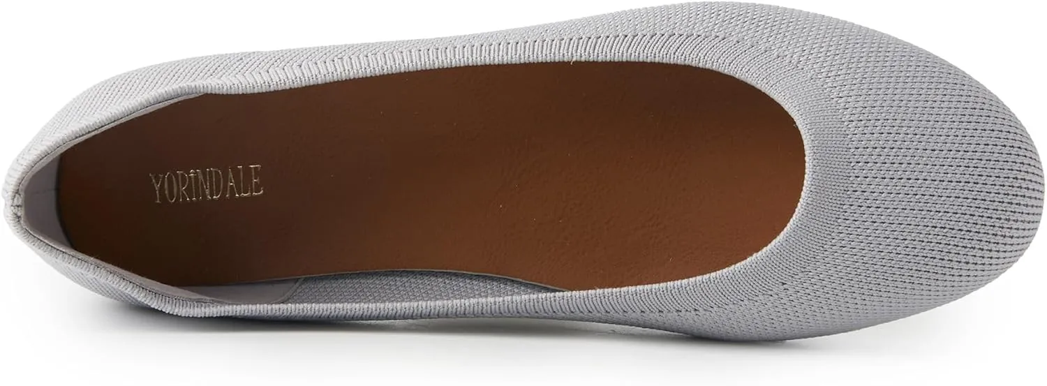 Women's Ballet Flats Soft Knit Lightweight Round Toe Slip On Comfort Ballerina Flat Shoes for Walking Low Wedge Soft
