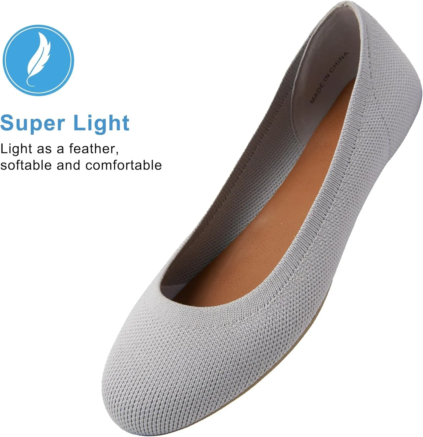 Women's Ballet Flats Soft Knit Lightweight Round Toe Slip On Comfort Ballerina Flat Shoes for Walking Low Wedge Soft