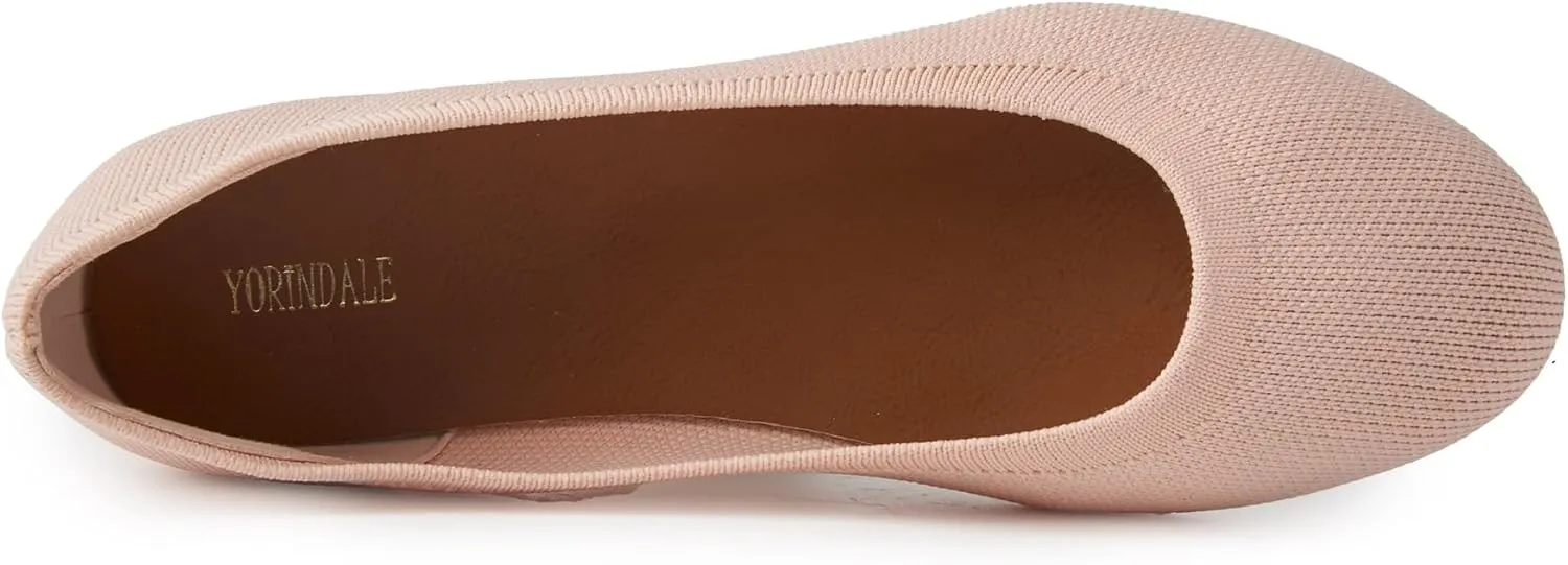 Women's Ballet Flats Soft Knit Lightweight Round Toe Slip On Comfort Ballerina Flat Shoes for Walking Low Wedge Soft