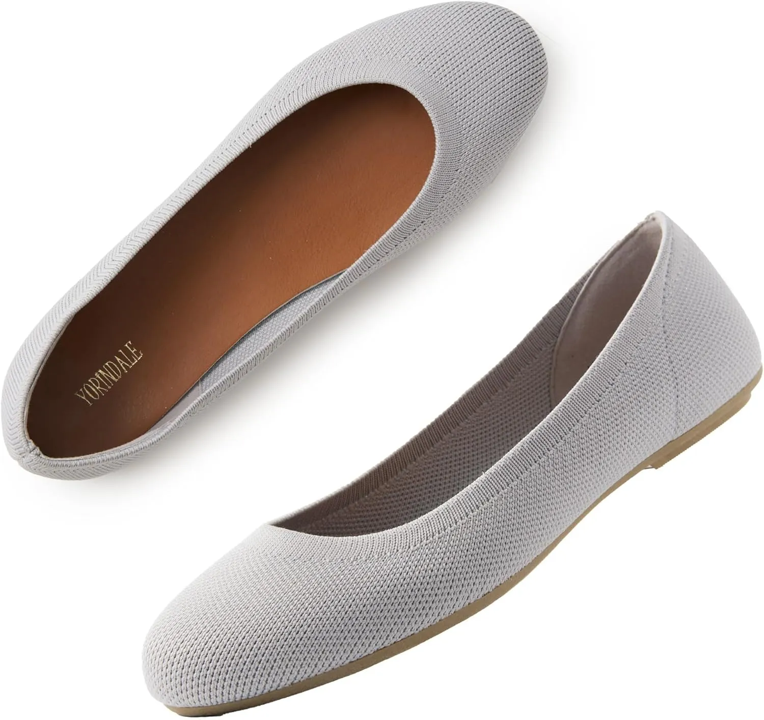 Women's Ballet Flats Soft Knit Lightweight Round Toe Slip On Comfort Ballerina Flat Shoes for Walking Low Wedge Soft