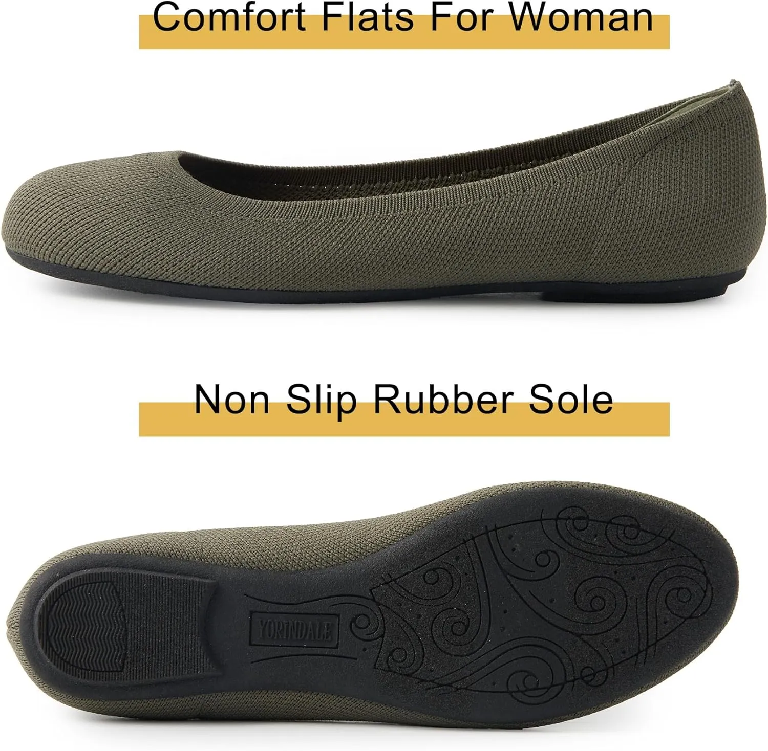 Women's Ballet Flats Soft Knit Lightweight Round Toe Slip On Comfort Ballerina Flat Shoes for Walking Low Wedge Soft
