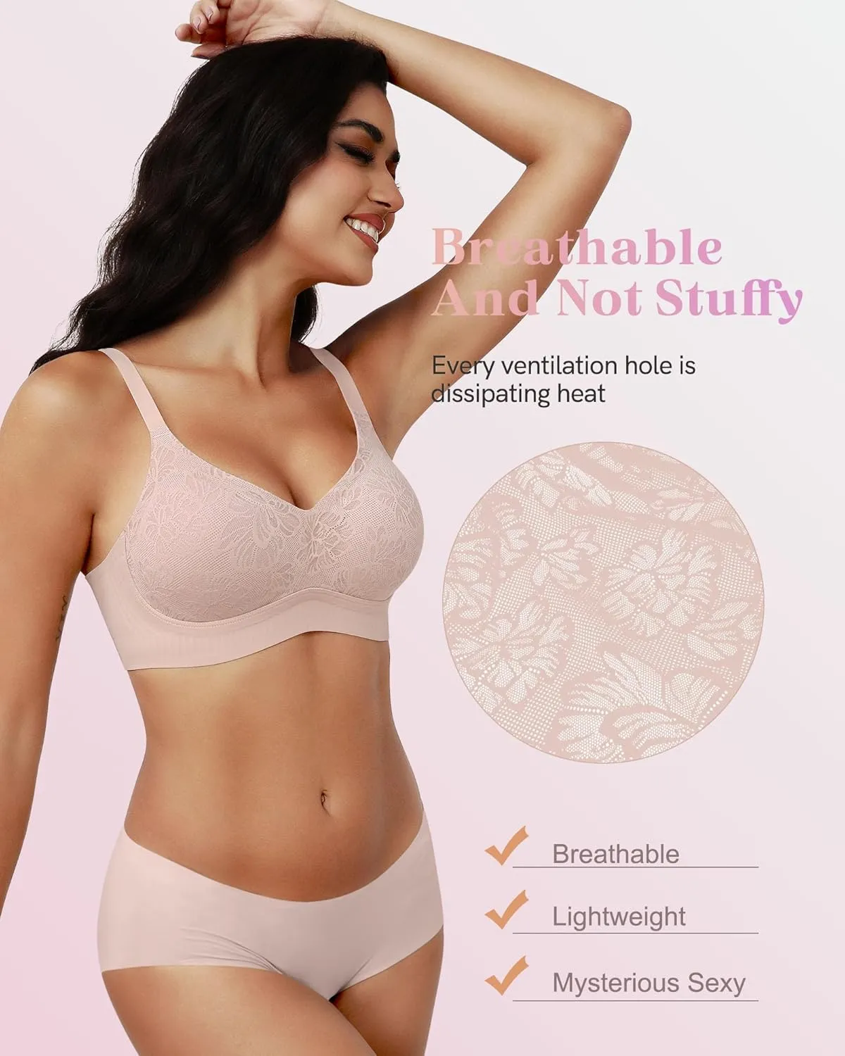 Womens Bras Lace Wireless Seamless Padded Full Coverage Soft Comfort No Underwire Wirefree Push Up Support Bralette
