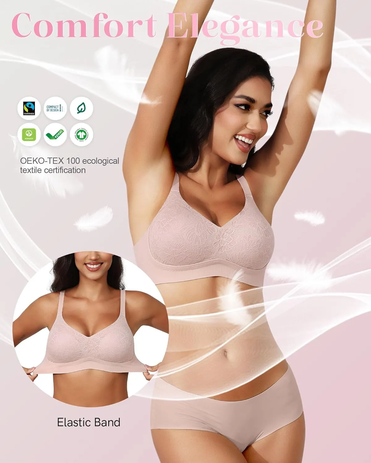 Womens Bras Lace Wireless Seamless Padded Full Coverage Soft Comfort No Underwire Wirefree Push Up Support Bralette