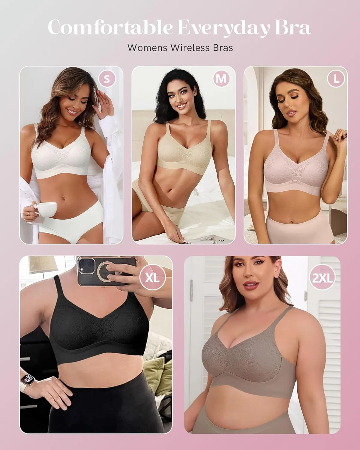 Womens Bras Lace Wireless Seamless Padded Full Coverage Soft Comfort No Underwire Wirefree Push Up Support Bralette