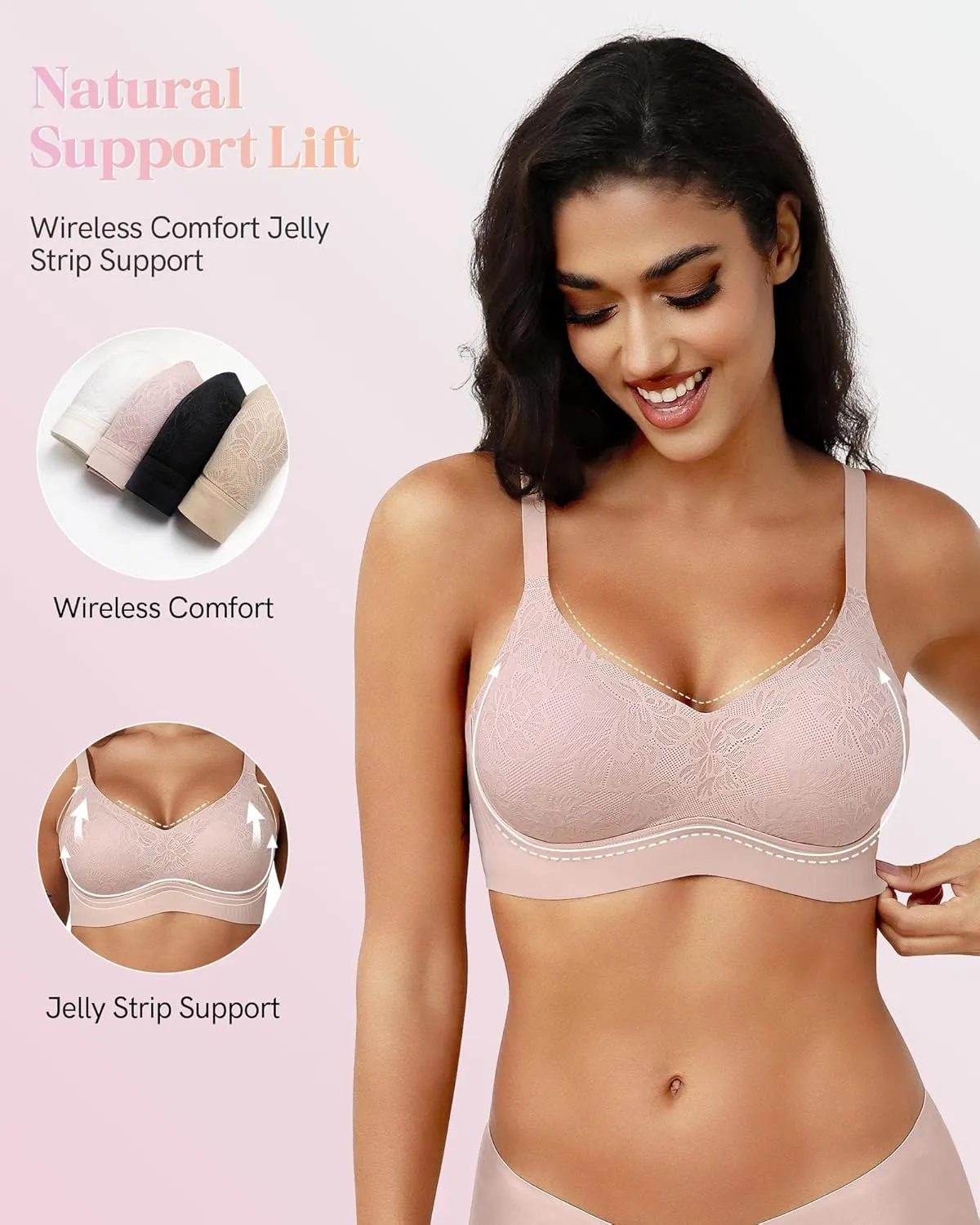 Womens Bras Lace Wireless Seamless Padded Full Coverage Soft Comfort No Underwire Wirefree Push Up Support Bralette