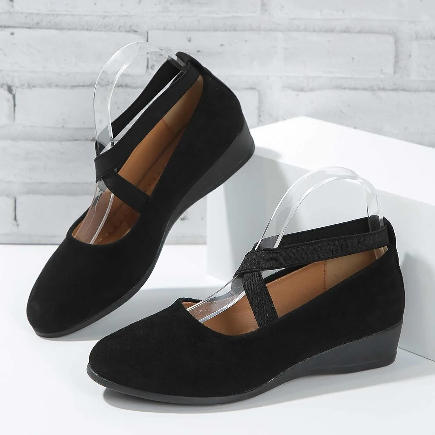 Women's Comfortable Fashion Elastic Criss-Cross Ankle Flats Shoes Close Toe Slingback Slip On Ballet Shoes Dressy Casual Soft Soles Slides Footwear Lightweight Breathable Walking Shoe