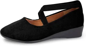 Women's Comfortable Fashion Elastic Criss-Cross Ankle Flats Shoes Close Toe Slingback Slip On Ballet Shoes Dressy Casual Soft Soles Slides Footwear Lightweight Breathable Walking Shoe