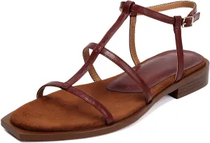 Women's Comfortable Low Heel Summer Open Toe Strappy Flat Gladiator Sandals