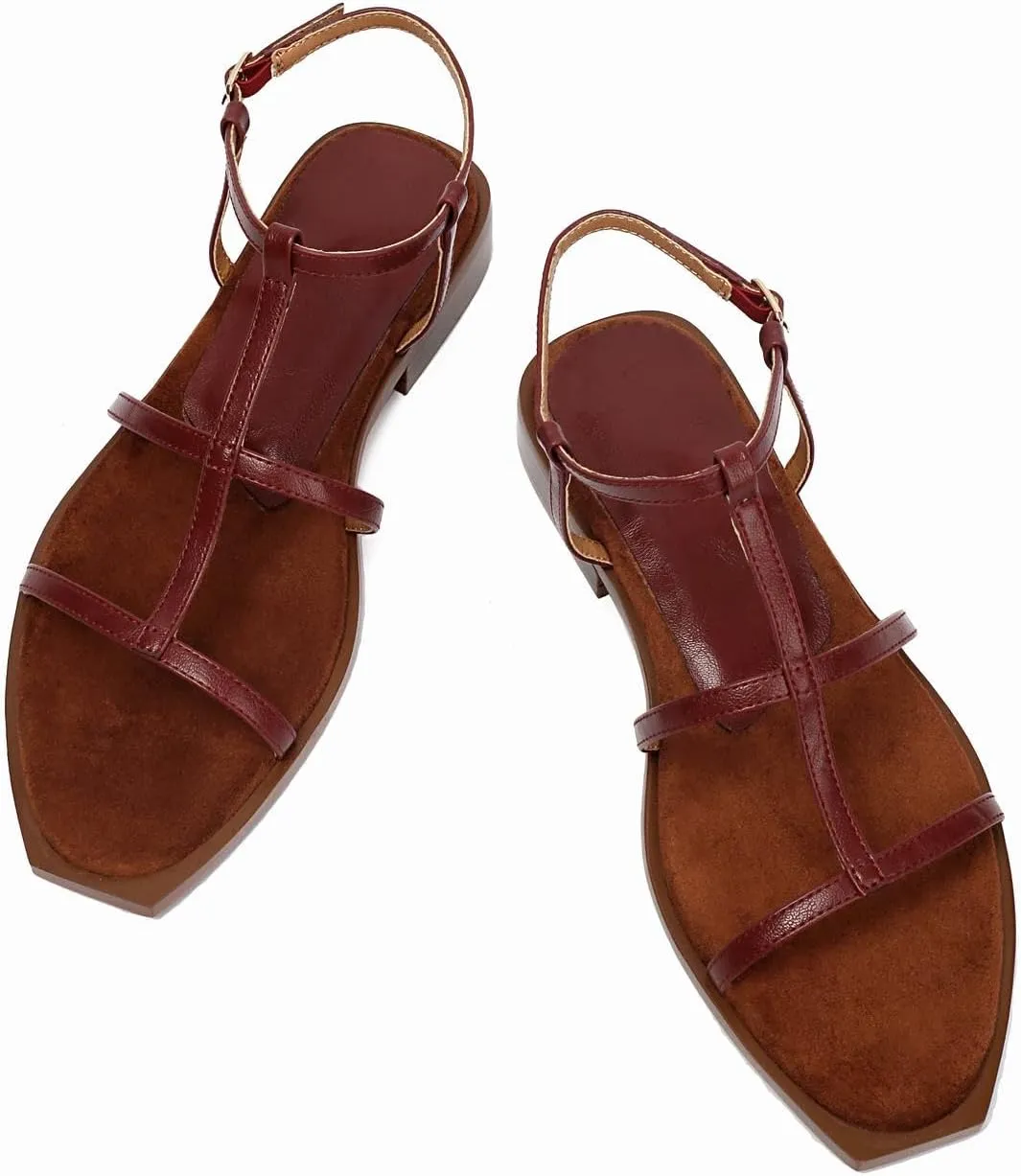 Women's Comfortable Low Heel Summer Open Toe Strappy Flat Gladiator Sandals