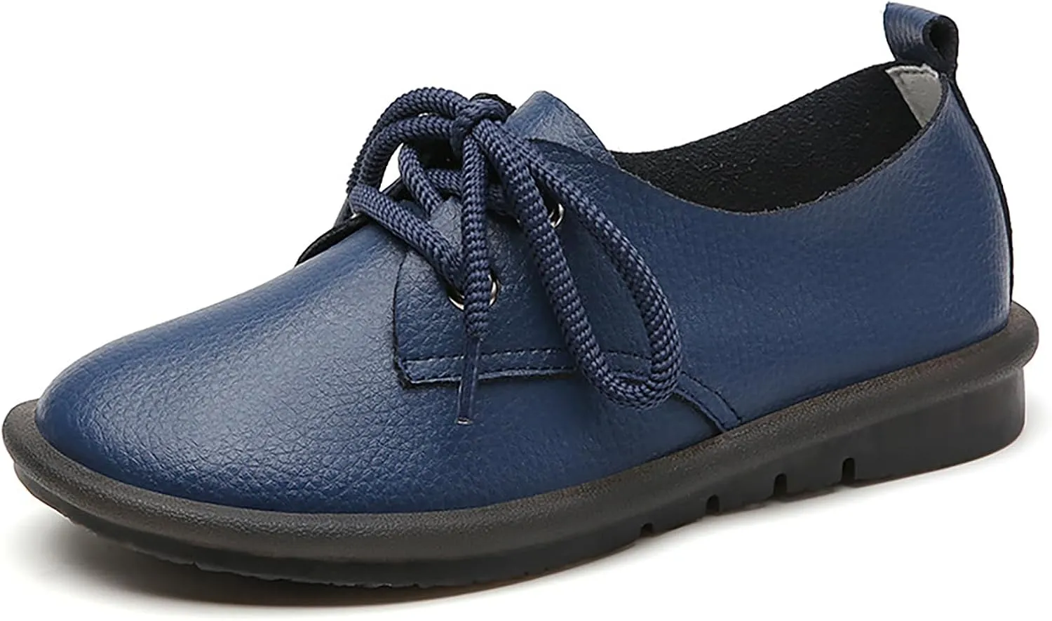 Women's Genuine Leather Lace-Up Soft Sole Flat Fashion Round Toe Handmade Lightweight Slip-On Flat Walking Shoes for Office Work