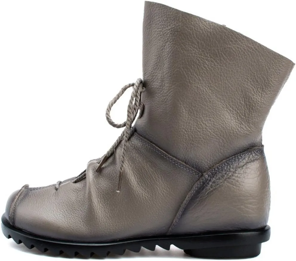 Women's Leather Casual Soft Flat Boots