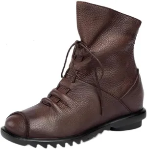 Women's Leather Casual Soft Flat Boots