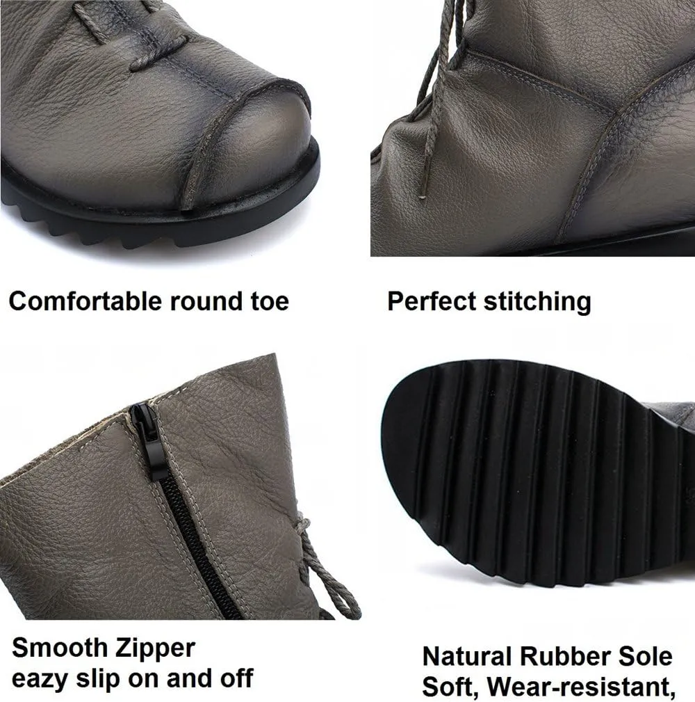 Women's Leather Casual Soft Flat Boots