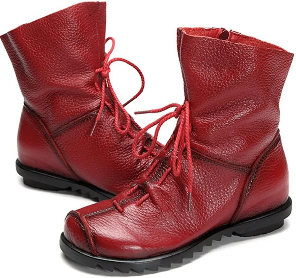 Women's Leather Casual Soft Flat Boots