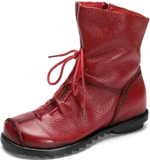 Women's Leather Casual Soft Flat Boots