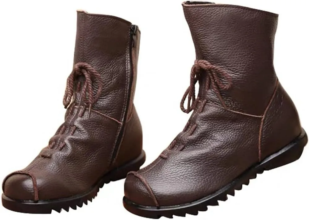 Women's Leather Casual Soft Flat Boots