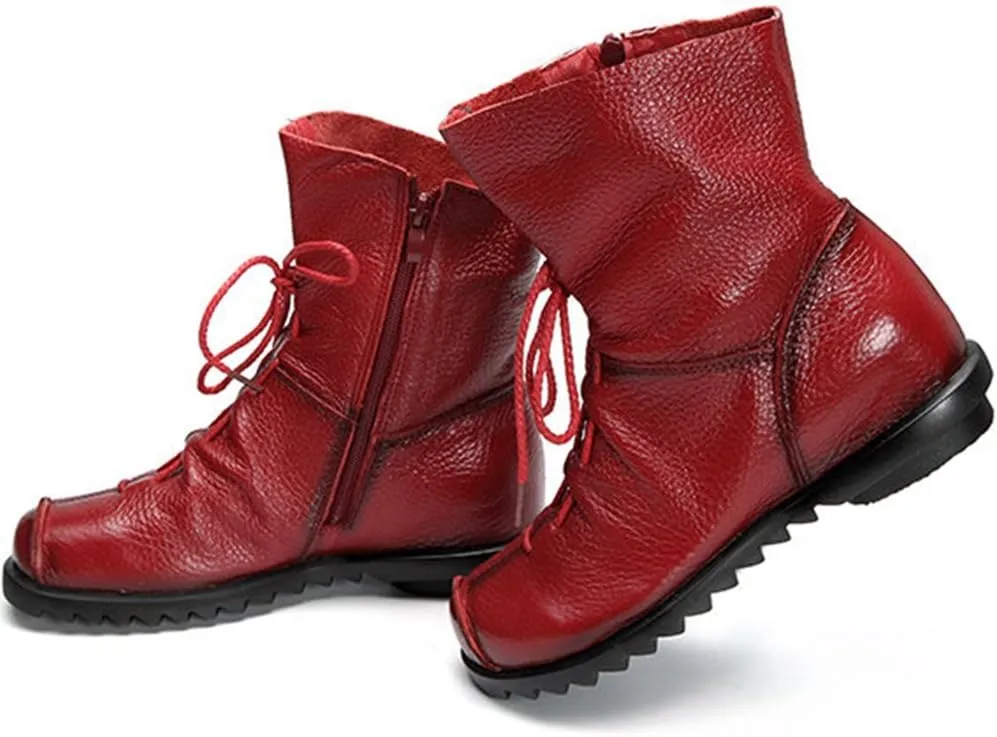 Women's Leather Casual Soft Flat Boots