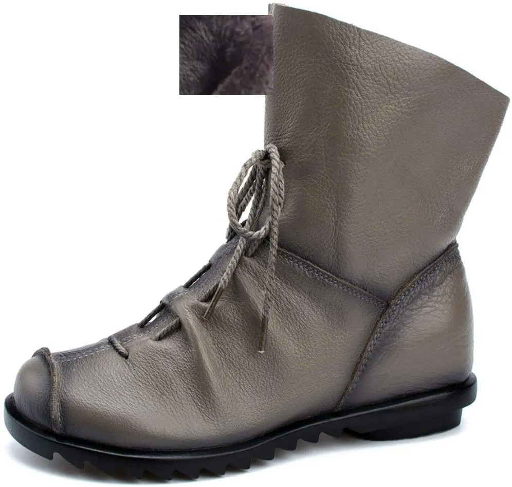 Women's Leather Casual Soft Flat Boots