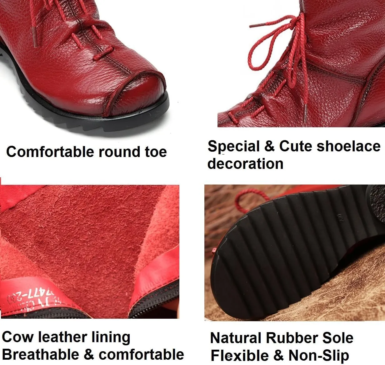 Women's Leather Casual Soft Flat Boots