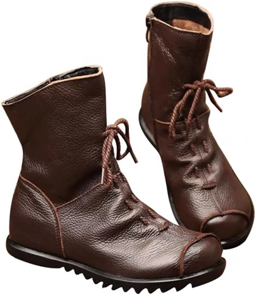 Women's Leather Casual Soft Flat Boots