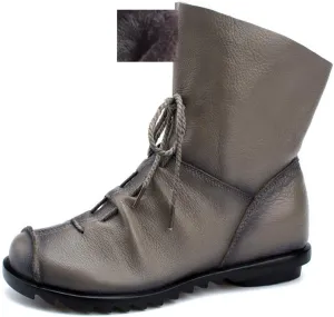 Women's Leather Casual Soft Flat Boots