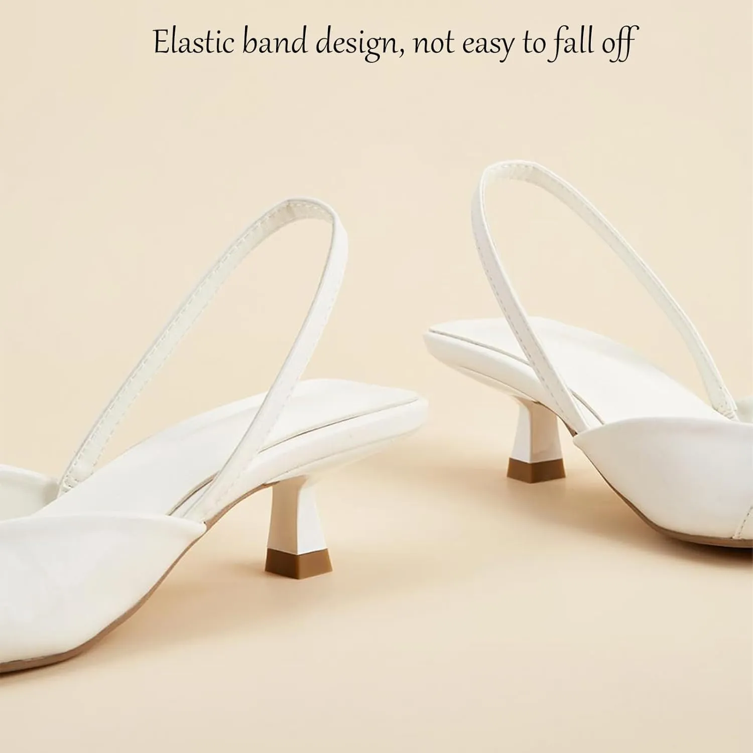 Women's Leather Metal Kitten Heel Slingback Dress Pumps, Fashionable Closed Pointed Toe Elastic Ankle Strap Backless Low Stiletto Mule Sandals for Wedding Party