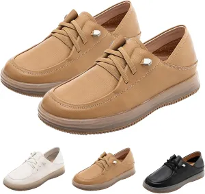 Women's Leather Oxford Sneakers, Handmade Soft Sole Lace-Up Shoes, Non-Slip Flat Loafers for Casual Wear