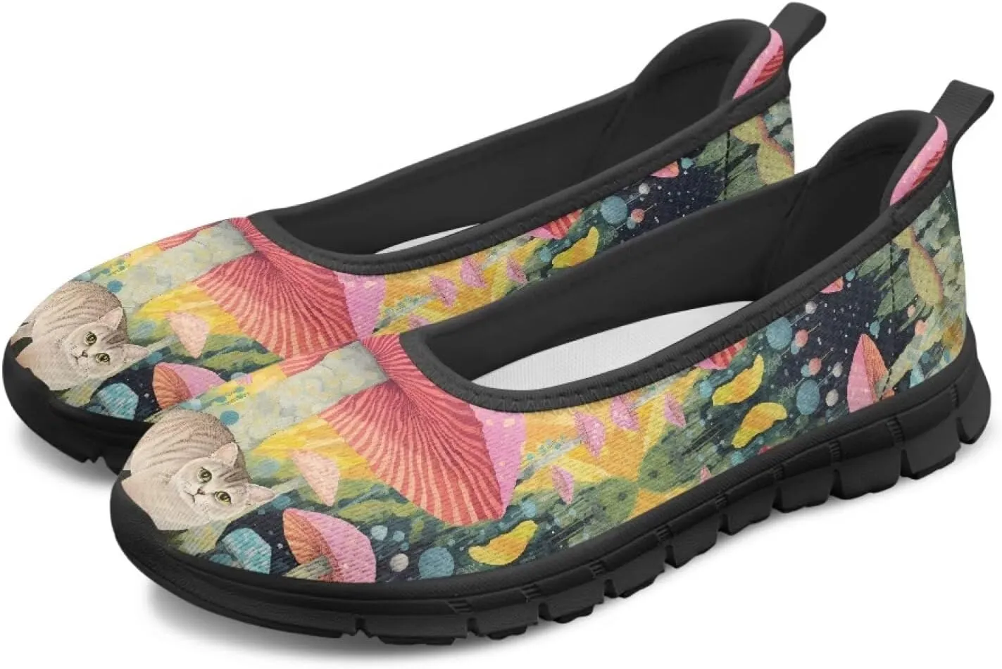 Womens Low Cut Shoes Casual Mesh Loafers Mushroom Tennis Sneakers Lightweight Slip On Fruit Print Breathable Shoe for Workout Walking