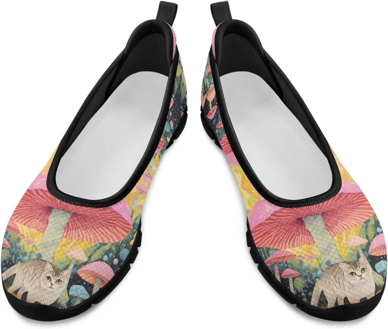 Womens Low Cut Shoes Casual Mesh Loafers Mushroom Tennis Sneakers Lightweight Slip On Fruit Print Breathable Shoe for Workout Walking