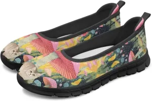 Womens Low Cut Shoes Casual Mesh Loafers Mushroom Tennis Sneakers Lightweight Slip On Fruit Print Breathable Shoe for Workout Walking
