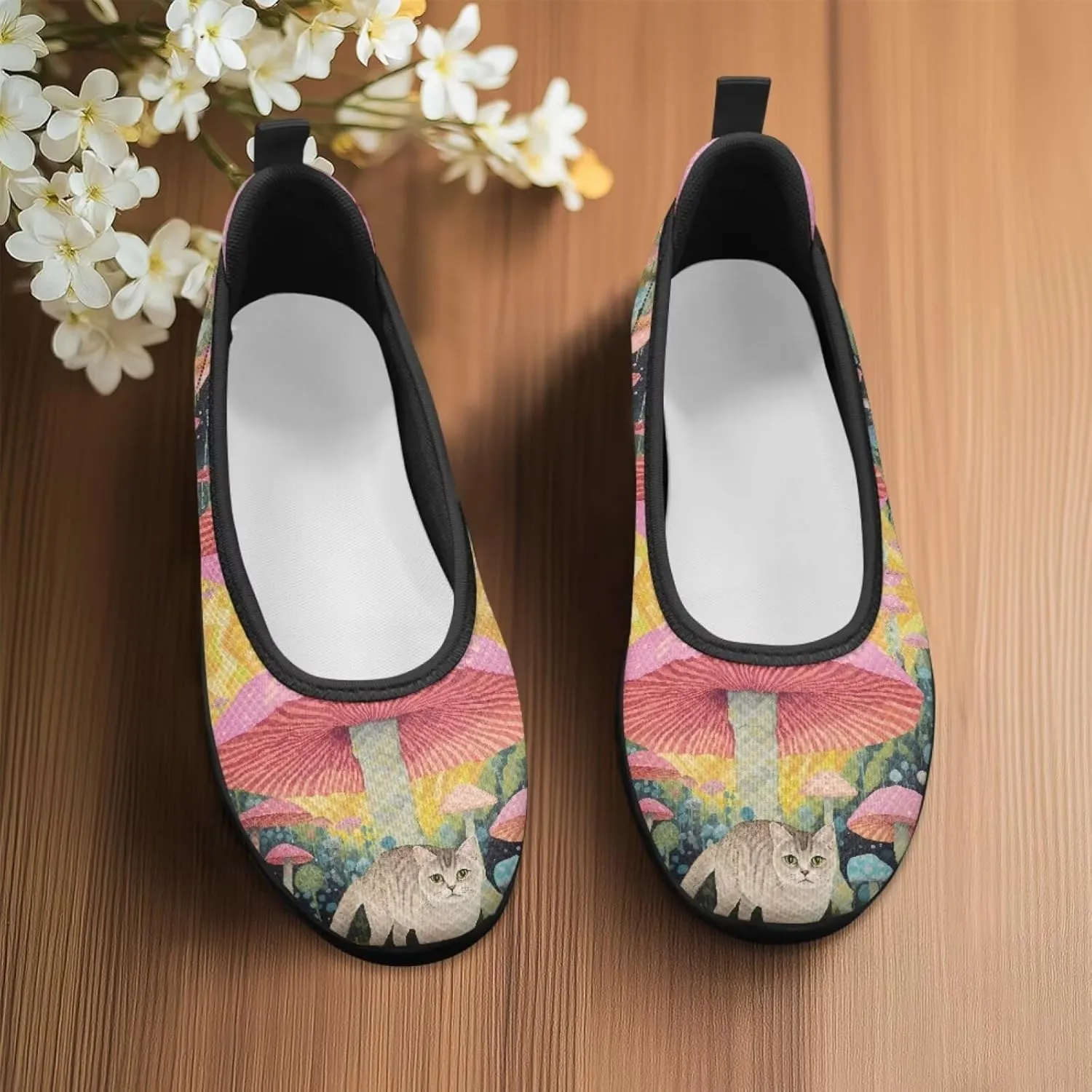 Womens Low Cut Shoes Casual Mesh Loafers Mushroom Tennis Sneakers Lightweight Slip On Fruit Print Breathable Shoe for Workout Walking
